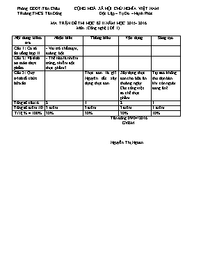 Đề thi học kì II năm 2015 - 2016 môn Công nghệ (đề 1) - Trường THCS Tân Đông
